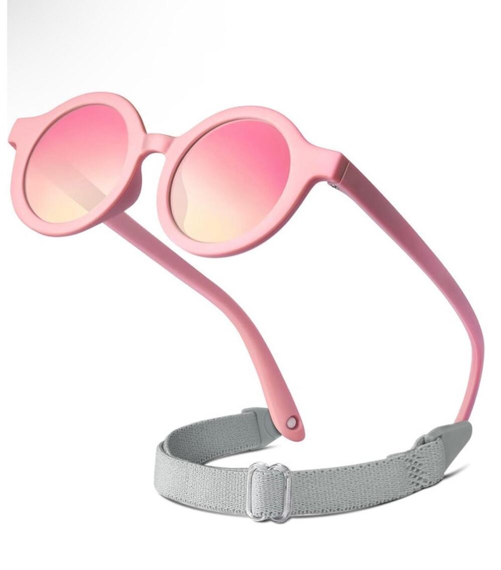 RIVBOS Kids Baby Toddler Sunglasses Pink Oval Polarized UV Protection Strap Box